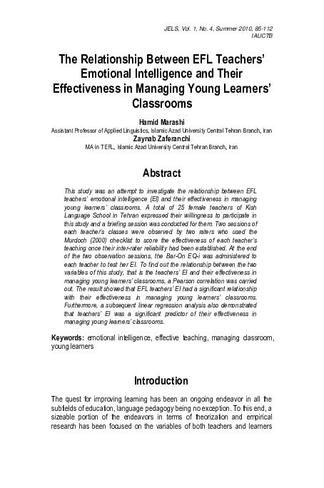 (PDF) The Relationship Between EFL Teachers’ Emotional Intelligence and ...