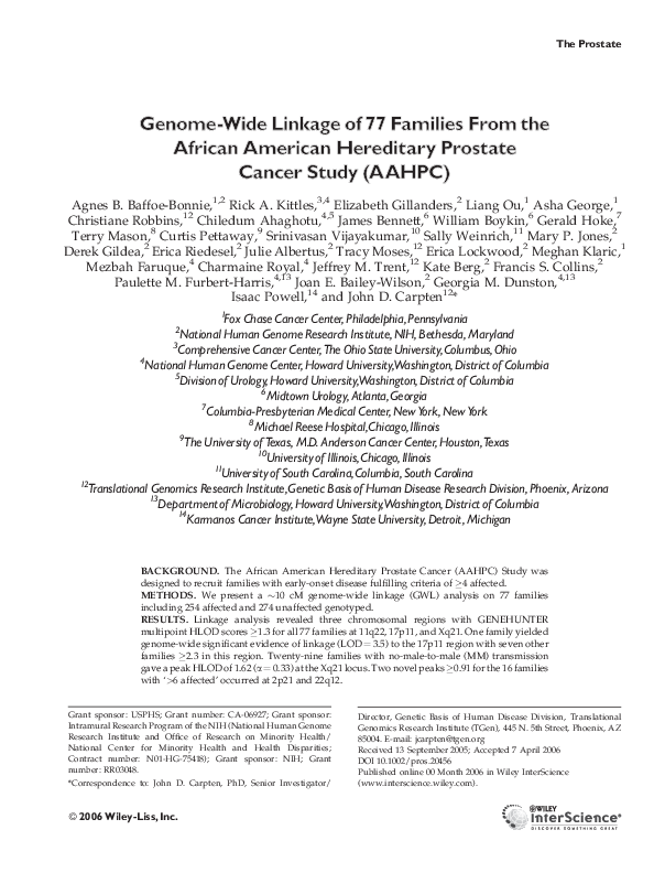 (PDF) Genome‐wide linkage of 77 families from the African American ...