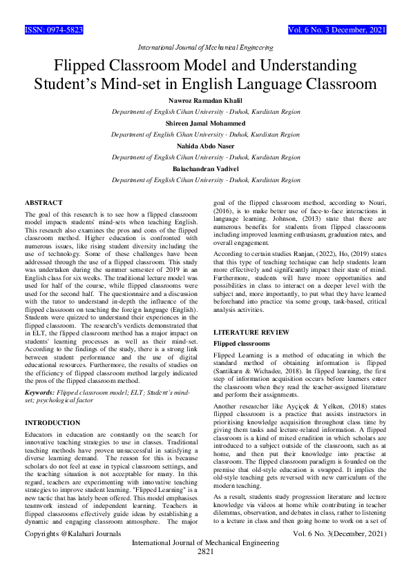 (PDF) Flipped Classroom Model and Understanding Student’s Mind-set in ...