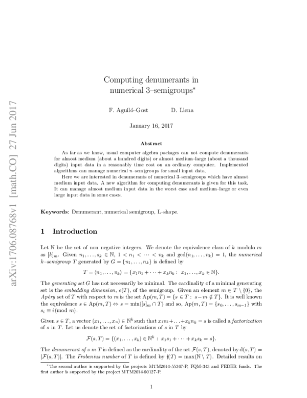 (PDF) Computing denumerants in numerical 3-semigroups