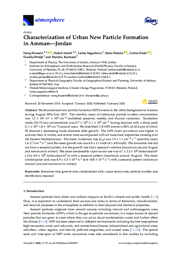(PDF) Characterization of Urban New Particle Formation in Amman—Jordan
