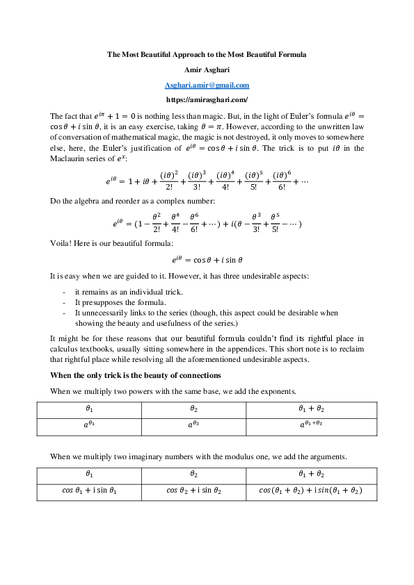 (PDF) The Most Beautiful Approach to the Most Beautiful Formula