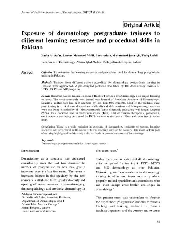 (PDF) Exposure of dermatology postgraduate trainees to different ...