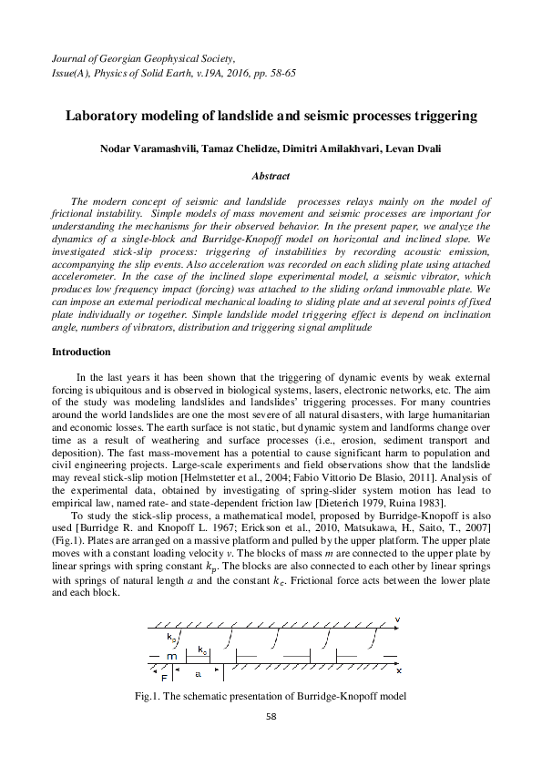 (PDF) Laboratory modeling of landslide and seismic processes triggering