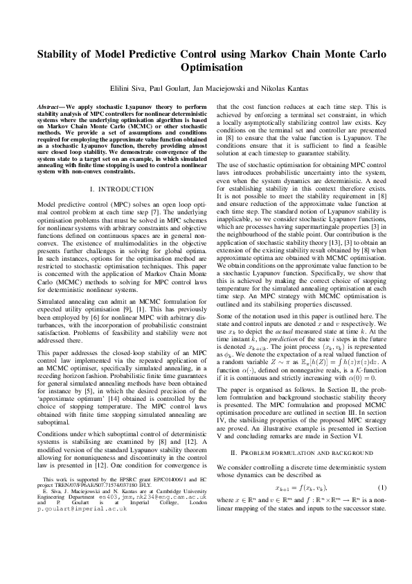 (PDF) Stability of Model Predictive Control using Markov Chain Monte Carlo