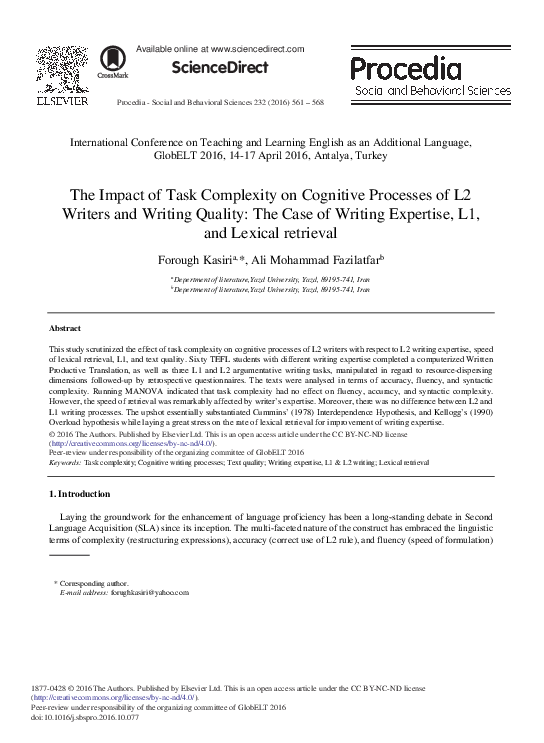 (PDF) The Impact of Task Complexity on Cognitive Processes of L2 ...