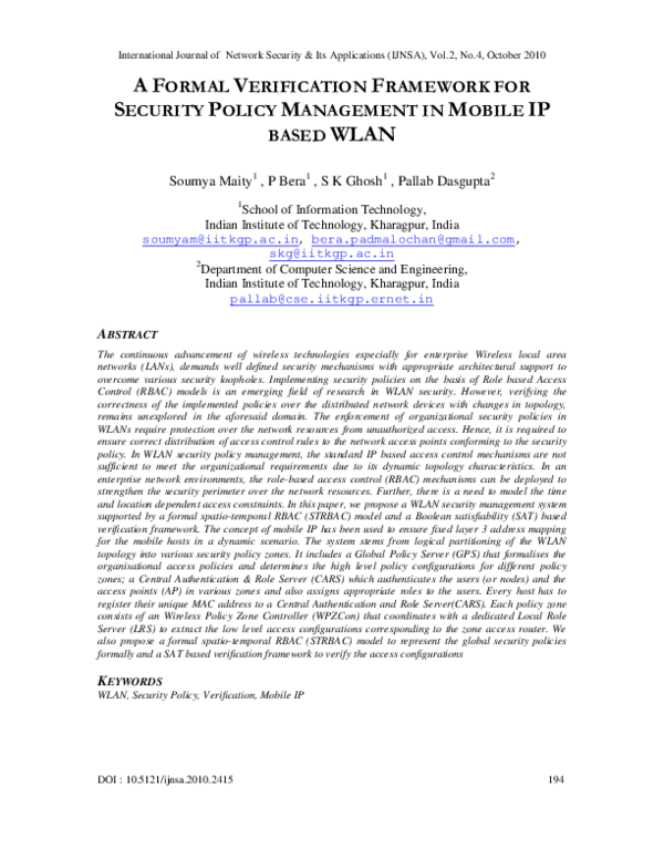 (PDF) A Formal Verification Framework for Security Policy Management in ...