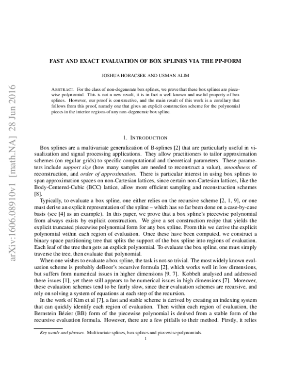 (PDF) Fast and exact evaluation of box splines via the PP-form