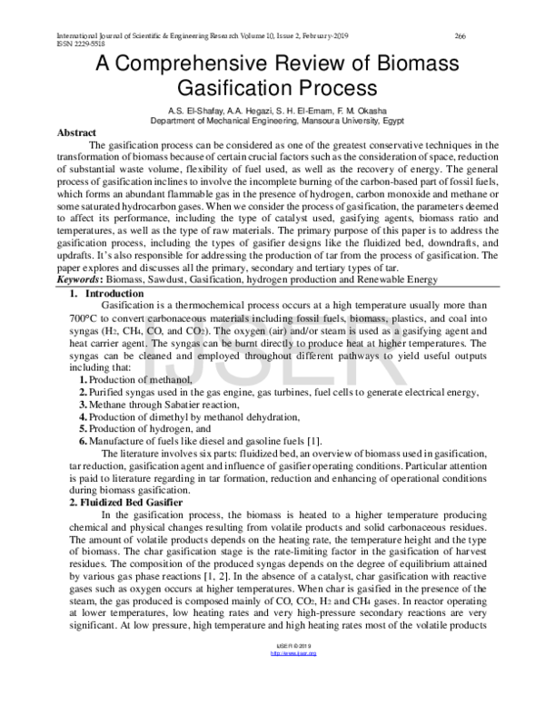 (PDF) A Comprehensive Review of Biomass Gasification Process