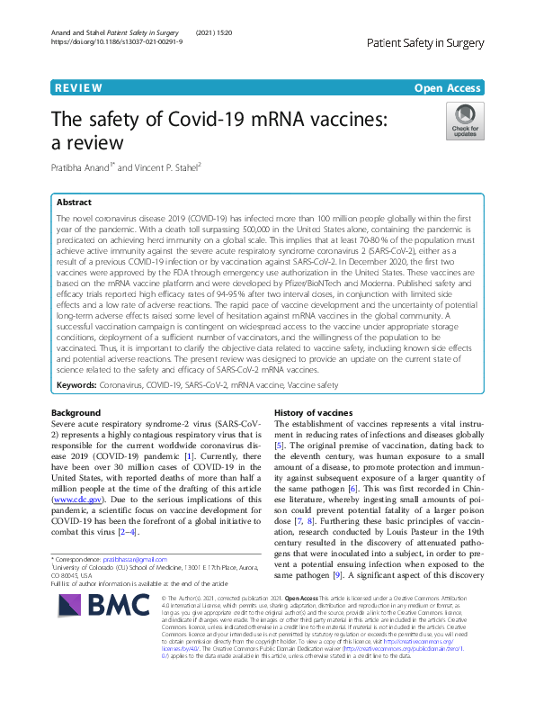 (PDF) Review the safety of Covid-19 mRNA vaccines: a review