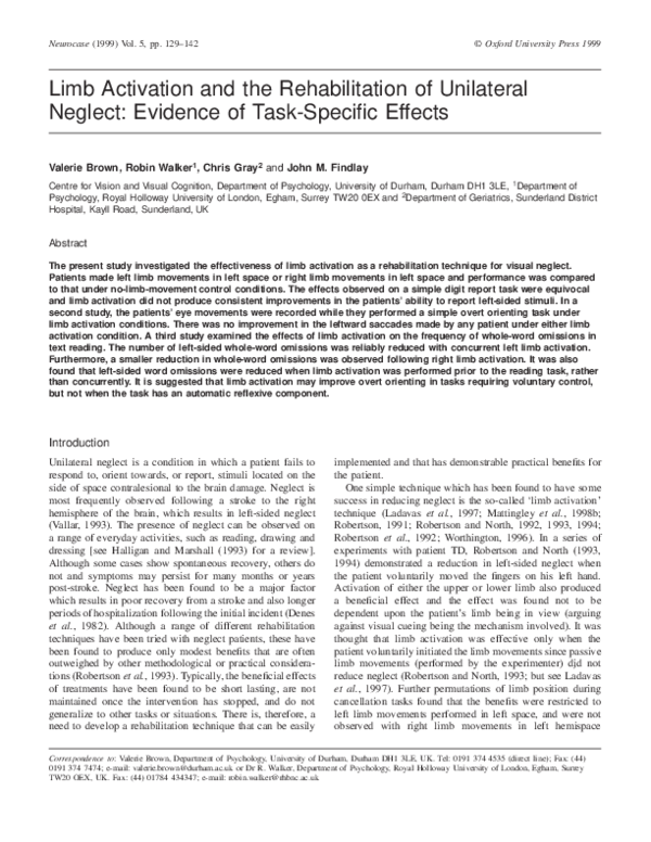 (PDF) Limb activation and the rehabilitation of unilateral neglect ...