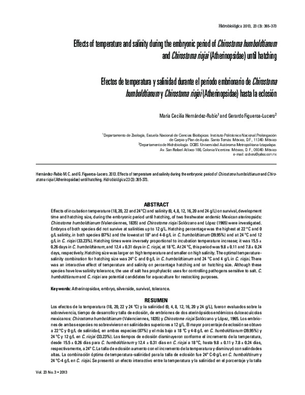 (PDF) Effects of temperature and salinity during the embryonic period ...