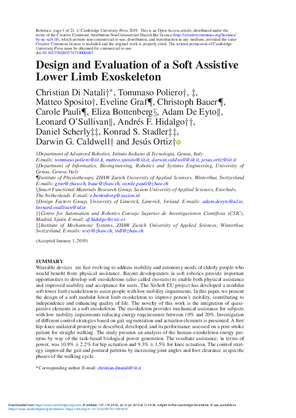 (PDF) Design and Evaluation of a Soft Assistive Lower Limb Exoskeleton