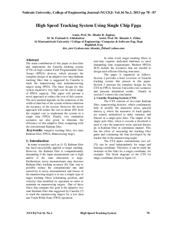 (PDF) High Speed Tracking System Using Single Chip Fpga