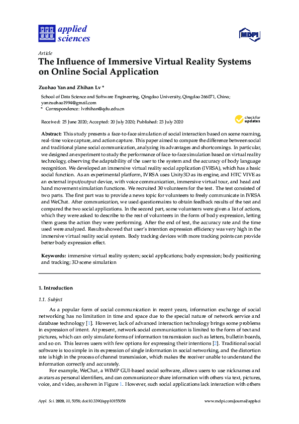 (PDF) The Influence of Immersive Virtual Reality Systems on Online ...