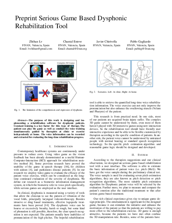 (PDF) Preprint Serious Game Based Dysphonic Rehabilitation Tool