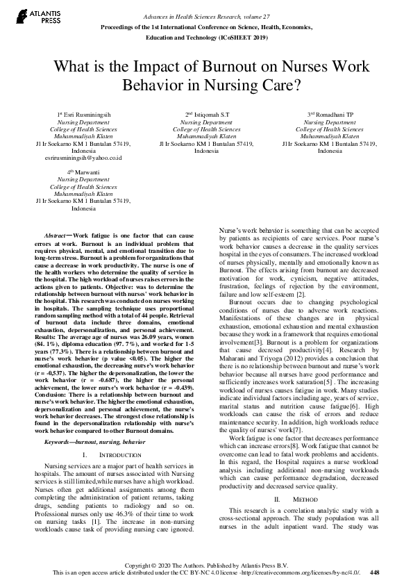 (PDF) What is the Impact of Burnout on Nurses Work Behavior in Nursing ...