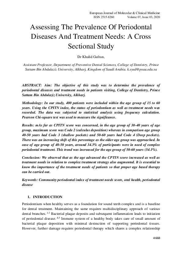(PDF) Assessing The Prevalence Of Periodontal Diseases And Treatment ...