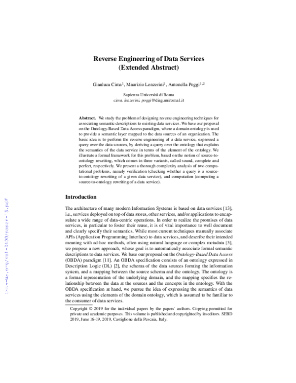 (PDF) Reverse Engineering of Data Services