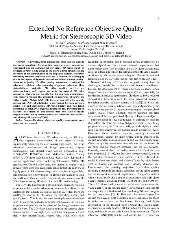 (PDF) Extended no reference objective Quality Metric for stereoscopic ...