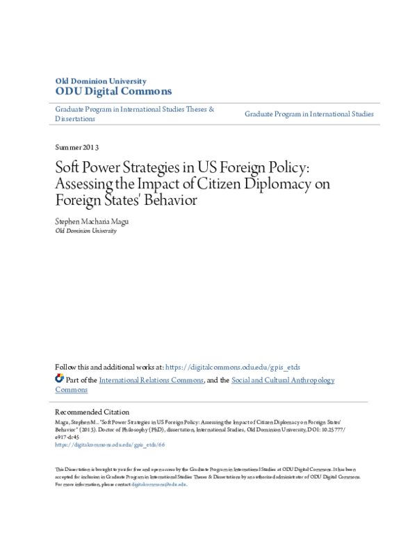 (PDF) Soft Power Strategies in US Foreign Policy: Assessing the Impact ...