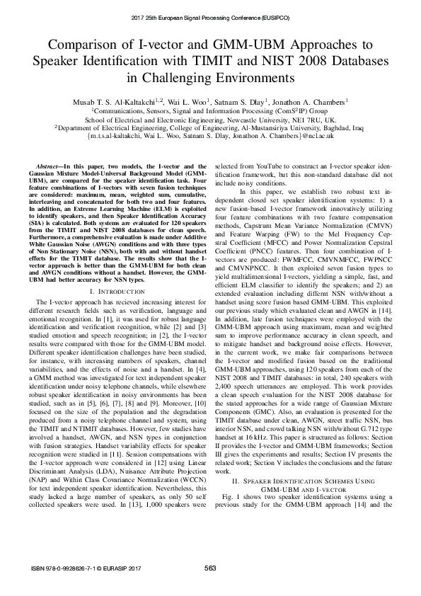(PDF) Comparison of I-vector and GMM-UBM approaches to speaker ...