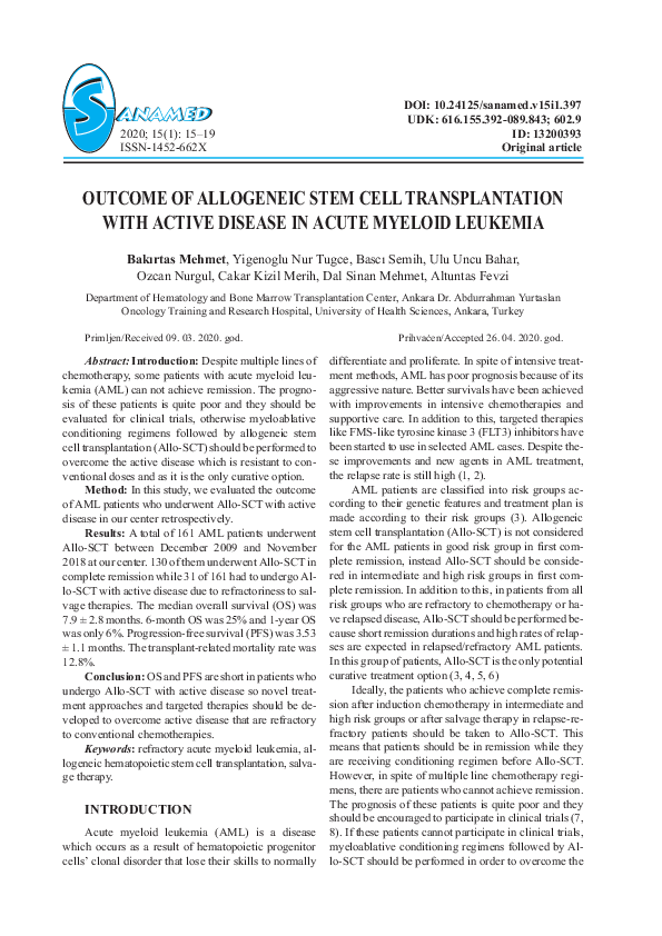 (PDF) Outcome of Allogeneic Stem Cell Transplantation with Active ...