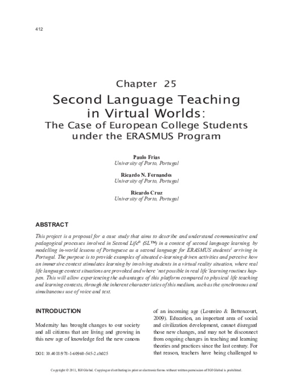 (PDF) Second Language Teaching in Virtual Worlds