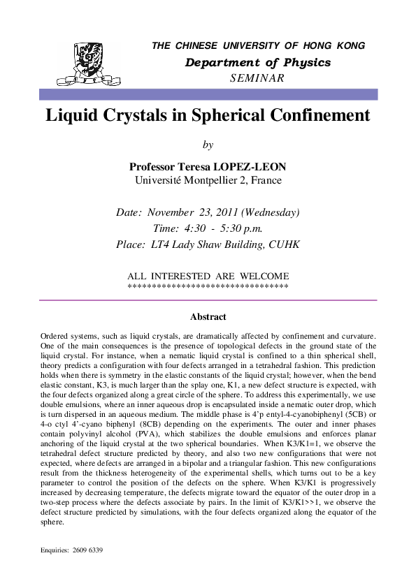 (PDF) Liquid Crystals in Spherical Confinement by Professor