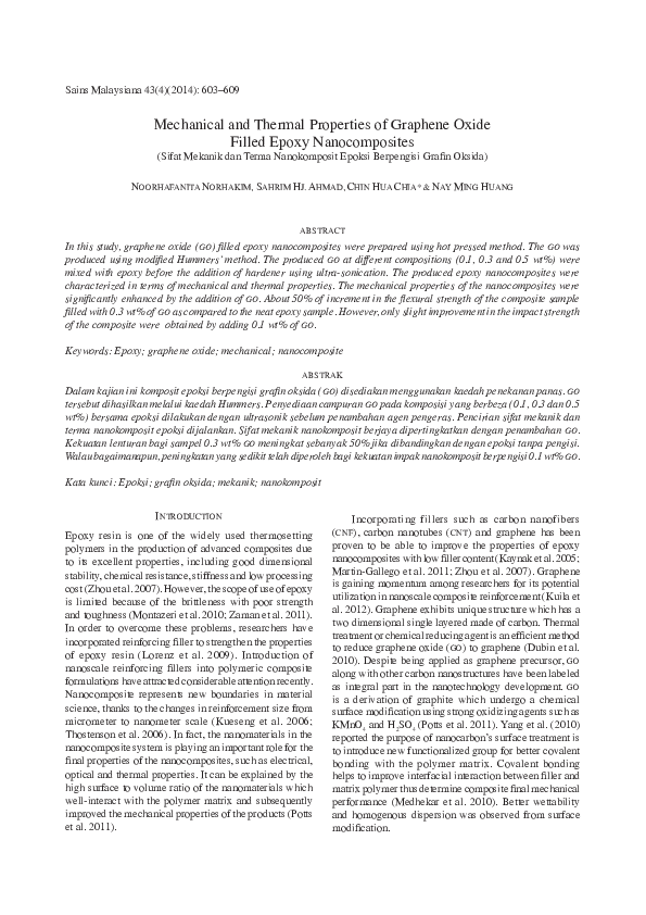 (PDF) Mechanical and thermal properties of graphene oxide filled epoxy ...
