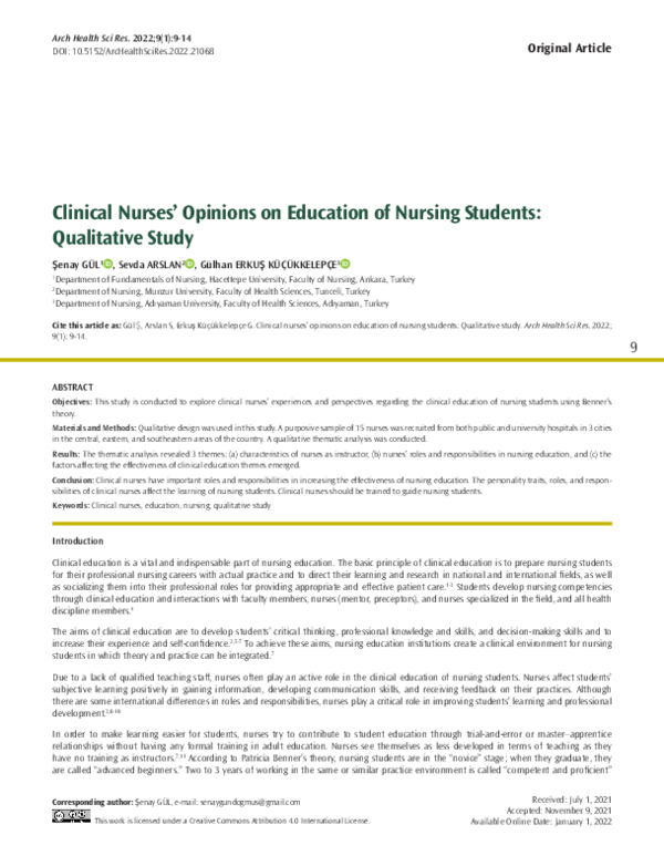 (PDF) Clinical Nurses' Opinions on Education of Nursing Students ...