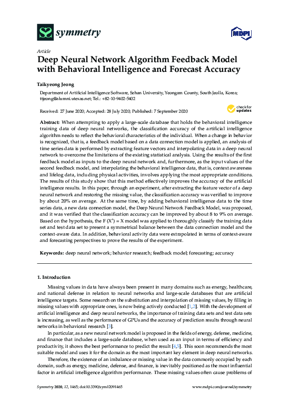 (PDF) Deep Neural Network Algorithm Feedback Model with Behavioral ...
