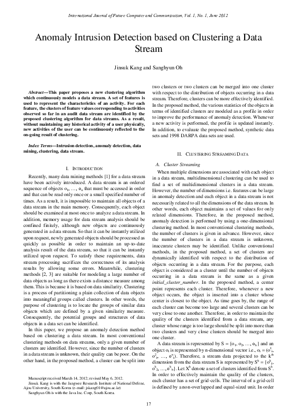 (PDF) Anomaly Intrusion Detection based on Clustering a Data Stream