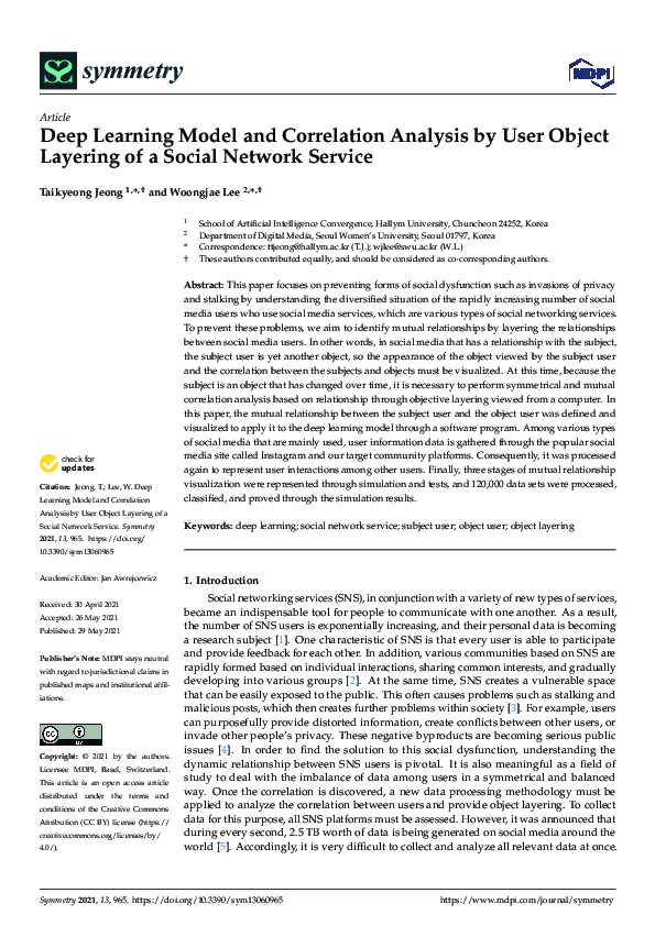 (PDF) Deep Learning Model and Correlation Analysis by User Object ...