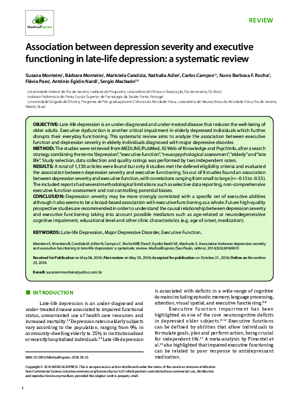 (PDF) Association between depression severity and executive functioning ...