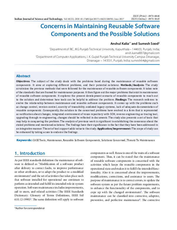 (PDF) Concerns in Maintaining Reusable Software Components and the ...
