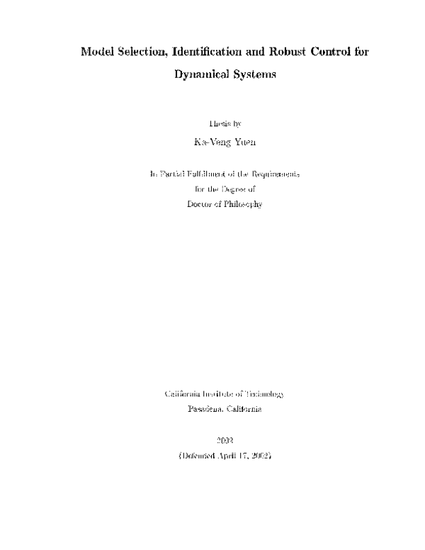 (PDF) Model selection identification and robust control for dynamical ...