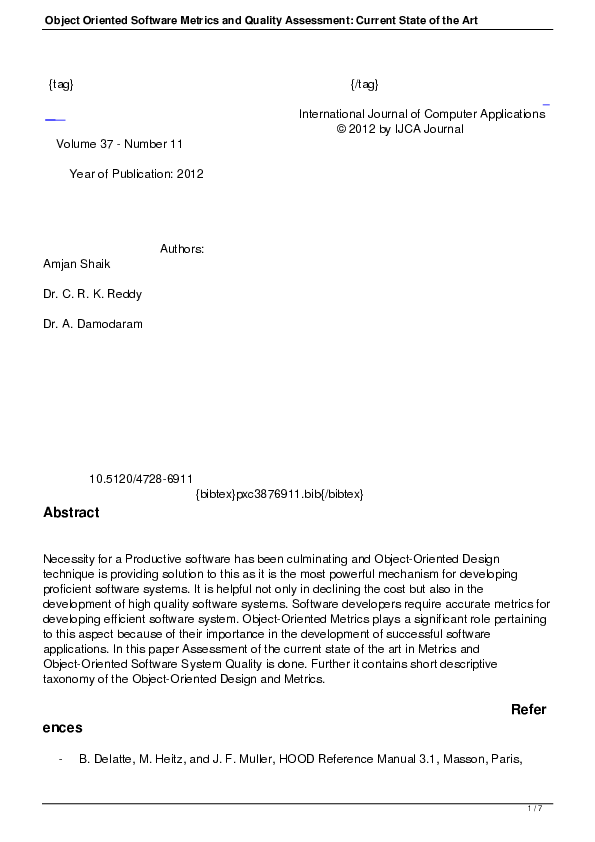 (PDF) Object Oriented Software Metrics and Quality Assessment: Current ...