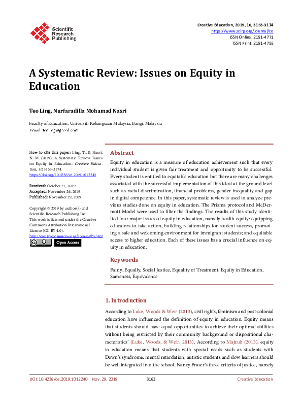 (PDF) A Systematic Review: Issues on Equity in Education