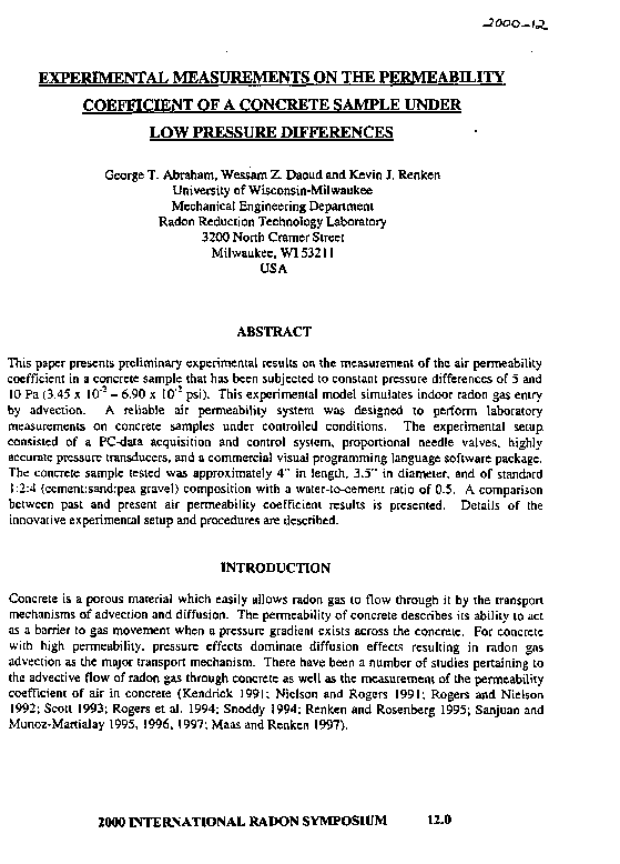 (PDF) Experimental Measurements on the Permeability Coefficient of a ...