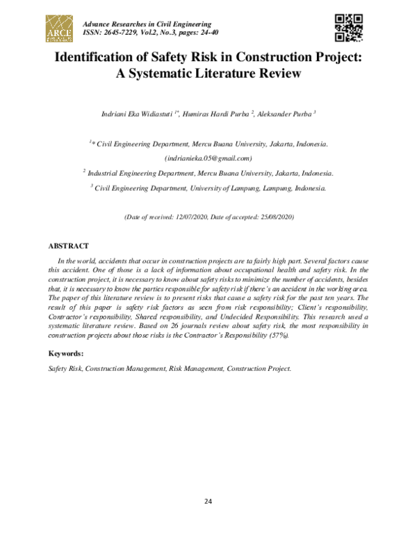 (PDF) Identification of Safety Risk in Construction Project: A ...