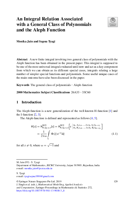 (PDF) An Integral Relation Associated with a General Class of ...
