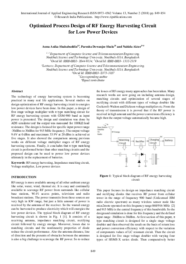 (PDF) Optimized Process Design of RF Energy Harvesting Circuit for Low ...