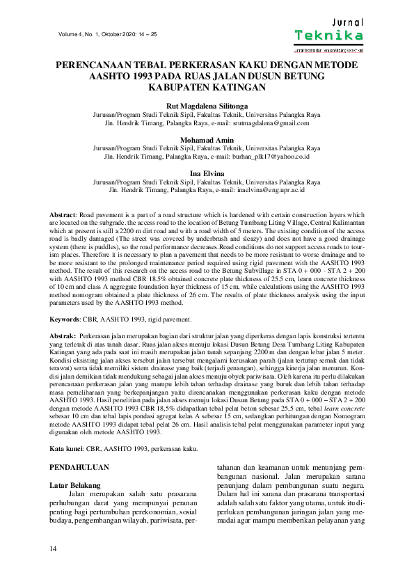 Pdf Perencanaan Tebal Perkerasan Kaku Dengan Metode Aashto 1993 Pada