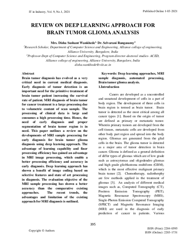 (PDF) Review on Deep Learning Approach for Brain Tumor Glioma Analysis