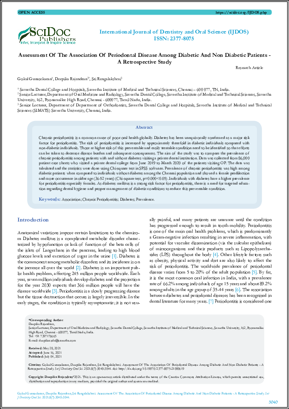(PDF) Assessment Of The Association Of Periodontal Disease Among ...