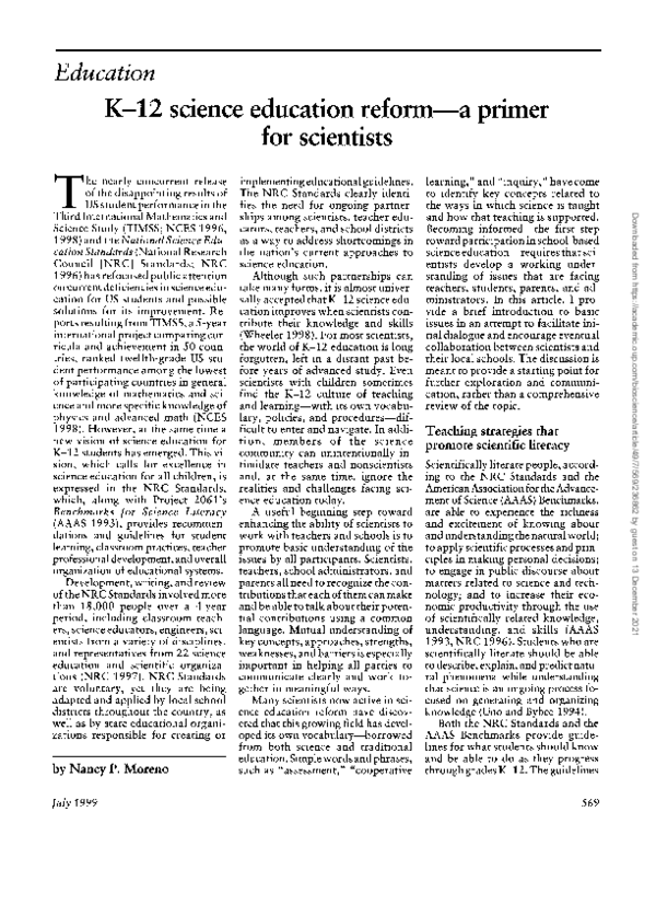 (PDF) K–12 science education reform—a primer for scientists