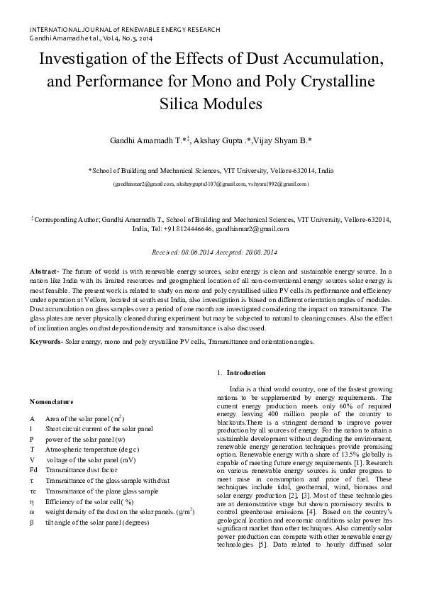 (PDF) Investigation of the Effects of Dust Accumulation, and ...