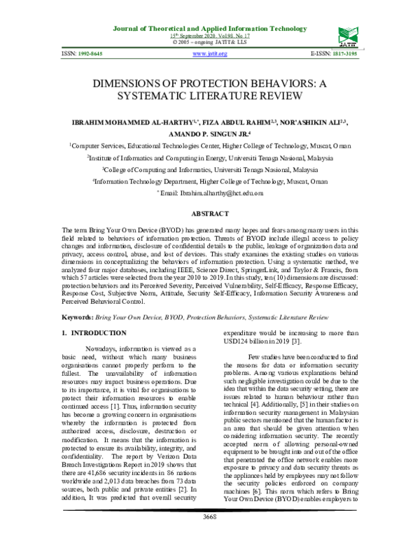 (PDF) Dimensions of Protection Behaviors: A Systematic Literature Review