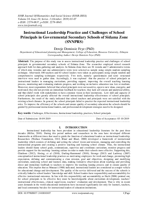 (PDF) Instructional Leadership Practice and Challenges of School ...